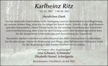 Traueranzeige von Karlheinz Ritz von FZ