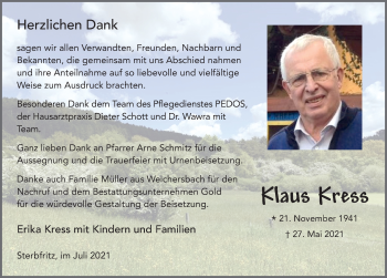 Traueranzeige von Klaus Kress von FZ