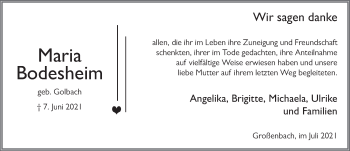 Traueranzeige von Maria Bodesheim von FZ