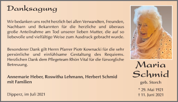 Traueranzeige von Maria Schmid von FZ