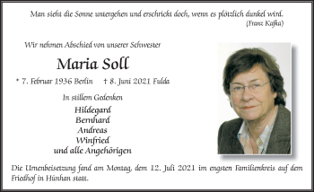 Traueranzeige von Maria Soll von FZ