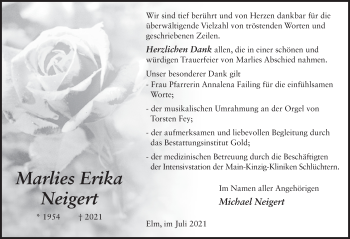 Traueranzeige von Marlies Erika Neigert von FZ