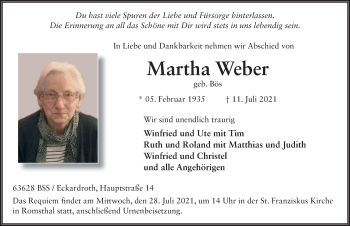 Traueranzeige von Matha Weber von FZ