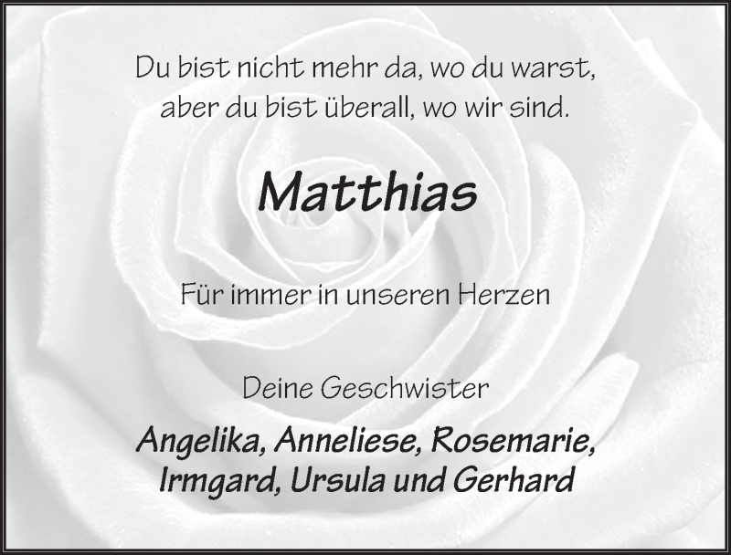  Traueranzeige für Matthias Buers vom 19.07.2021 aus FZ