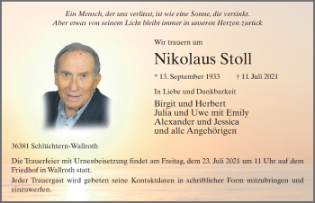 Traueranzeige von Nikolaus Stoll von FZ