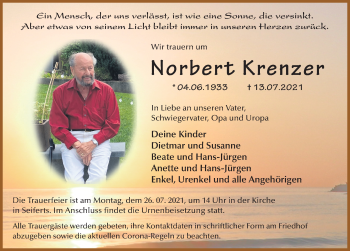 Traueranzeige von Norbert Krenzer von FZ