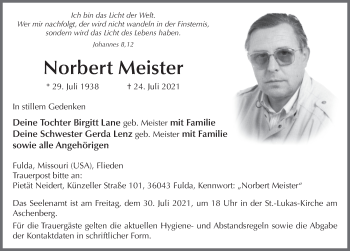 Traueranzeige von Norbert Meister von FZ