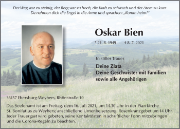 Traueranzeige von Oskar Bien von FZ