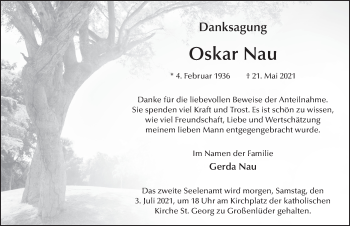 Traueranzeige von Oskar Nau von FZ