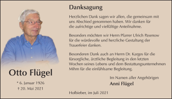 Traueranzeige von Otto Flügel von FZ