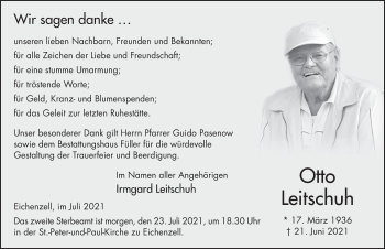 Traueranzeige von Otto Leitschuh von FZ