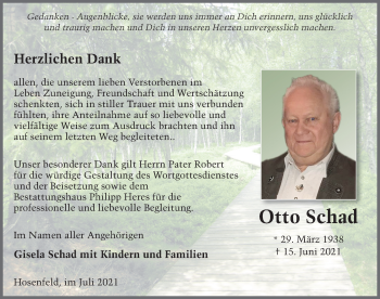 Traueranzeige von Otto Schad von FZ