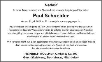 Traueranzeige von Paul Schneider von FZ