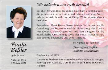 Traueranzeige von Paula Beßler von FZ