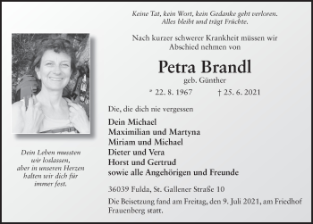 Traueranzeige von Petra Brandl von FZ