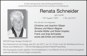 Traueranzeige von Renata Schneider von FZ