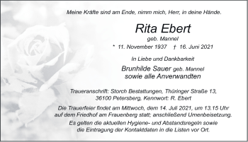 Traueranzeige von Rita Ebert von FZ
