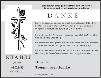 Traueranzeige von Rita Ihle von FZ