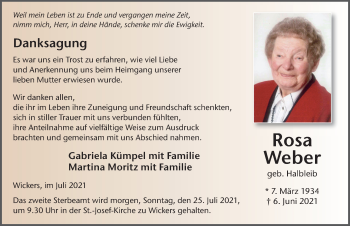 Traueranzeige von Rosa Weber von FZ