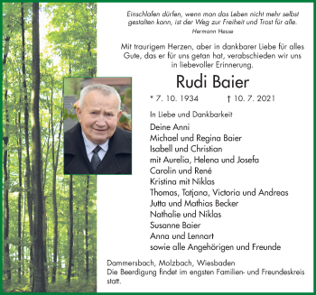 Traueranzeige von Rudi Baier von FZ