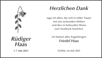 Traueranzeige von Rüdiger Haas von FZ
