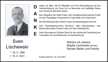 Traueranzeige von Sven Lischewski von FZ