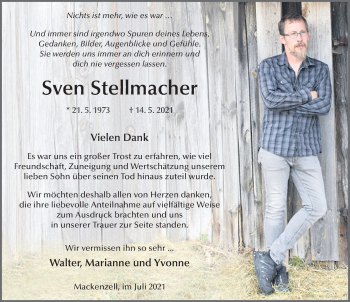 Traueranzeige von Sven Stellmacher von FZ