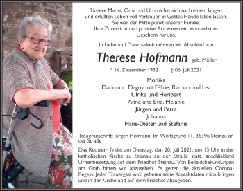 Traueranzeige von Therese Hofmann von FZ