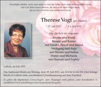 Traueranzeige von Therese Vogt von FZ