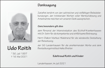 Traueranzeige von Udo Roith von FZ