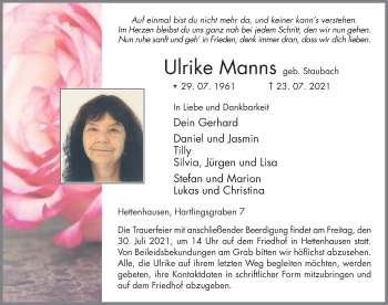 Traueranzeige von Ulrike Manns von FZ
