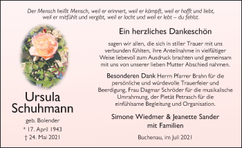 Traueranzeige von Ursula Schuhmann von FZ