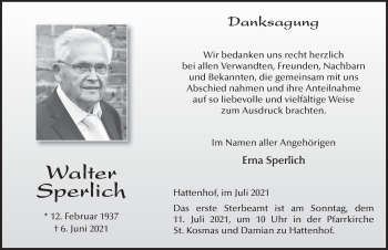 Traueranzeige von Walter Sperlich von FZ