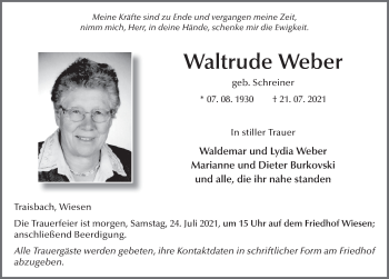 Traueranzeige von Waltrude Weber von FZ