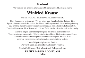 Traueranzeige von Winfried Krause von FZ
