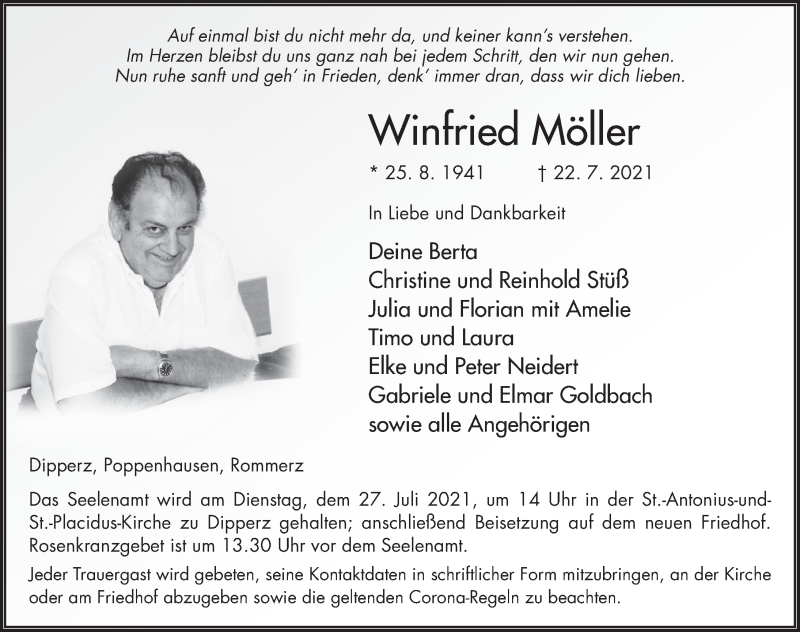 Traueranzeige für Winfried Möller vom 26.07.2021 aus FZ