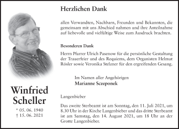 Traueranzeige von Winfried Scheller von FZ