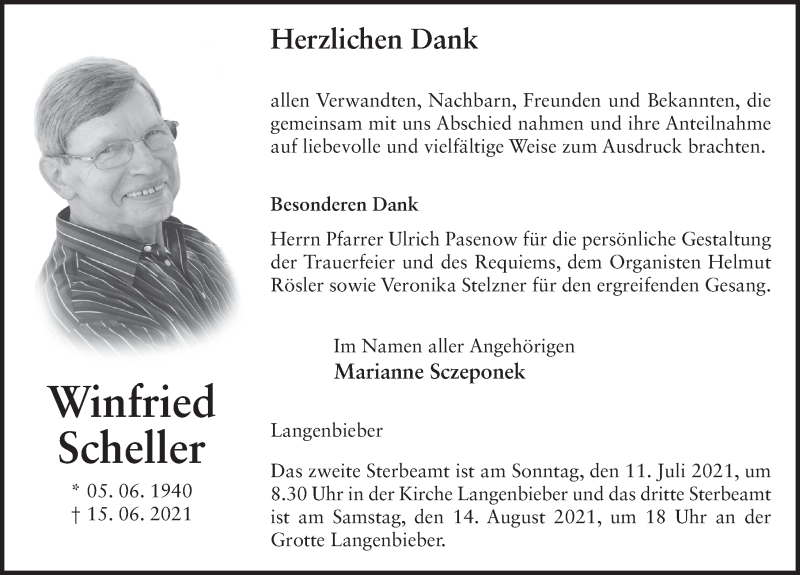  Traueranzeige für Winfried Scheller vom 08.07.2021 aus FZ