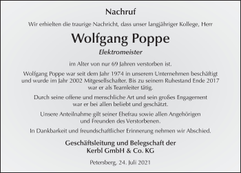 Traueranzeige von Wolfgang Poppe von FZ