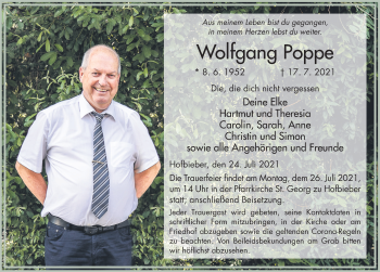 Traueranzeige von Wolfgang Poppe von FZ