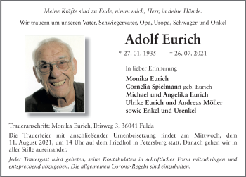 Traueranzeige von Adolf Eurich von FZ