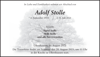 Traueranzeige von Adolf Stolle von FZ