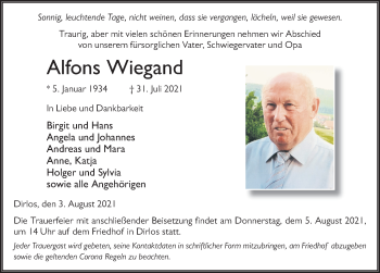 Traueranzeige von Alfons Wiegand von FZ