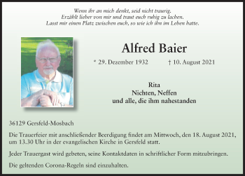 Traueranzeige von Alfred Baier von FZ