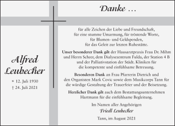 Traueranzeige von Alfred Leubecher von FZ