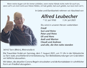 Traueranzeige von Alfred Leubecher von FZ