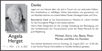 Traueranzeige von Angela Herget von FZ
