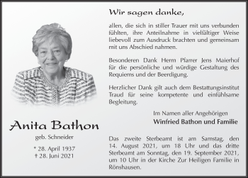 Traueranzeige von Anita Bathon von FZ