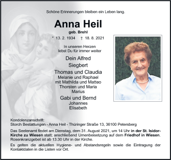 Traueranzeige von Anna Heil von FZ