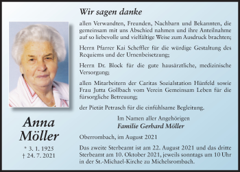 Traueranzeige von Anna Möller von FZ